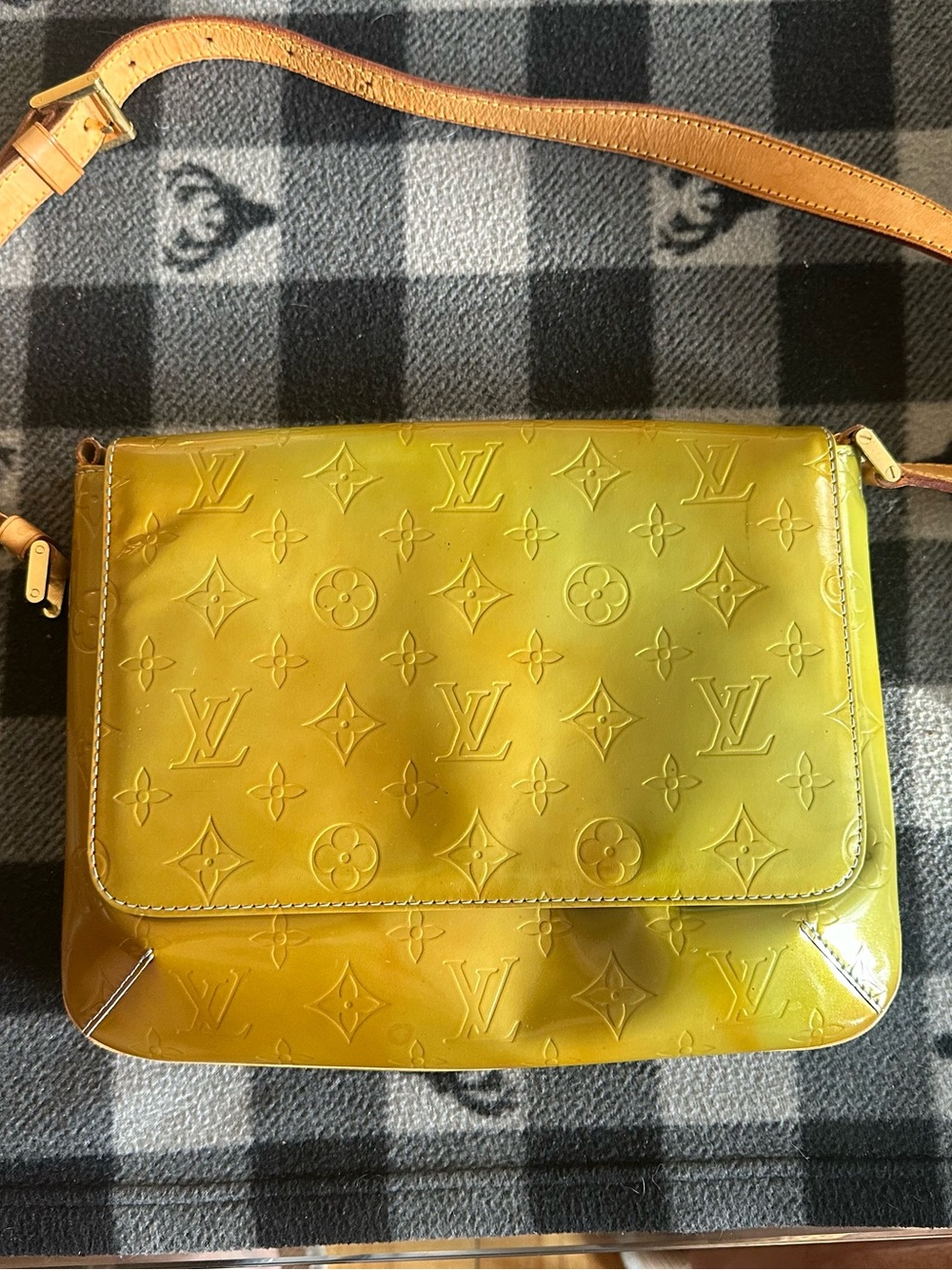 Authentic Louis Vuitton Yellow Vernis Monogram Crossbody Bag